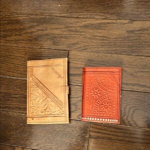 Elegant Tan and Red Embossed Wallet Set